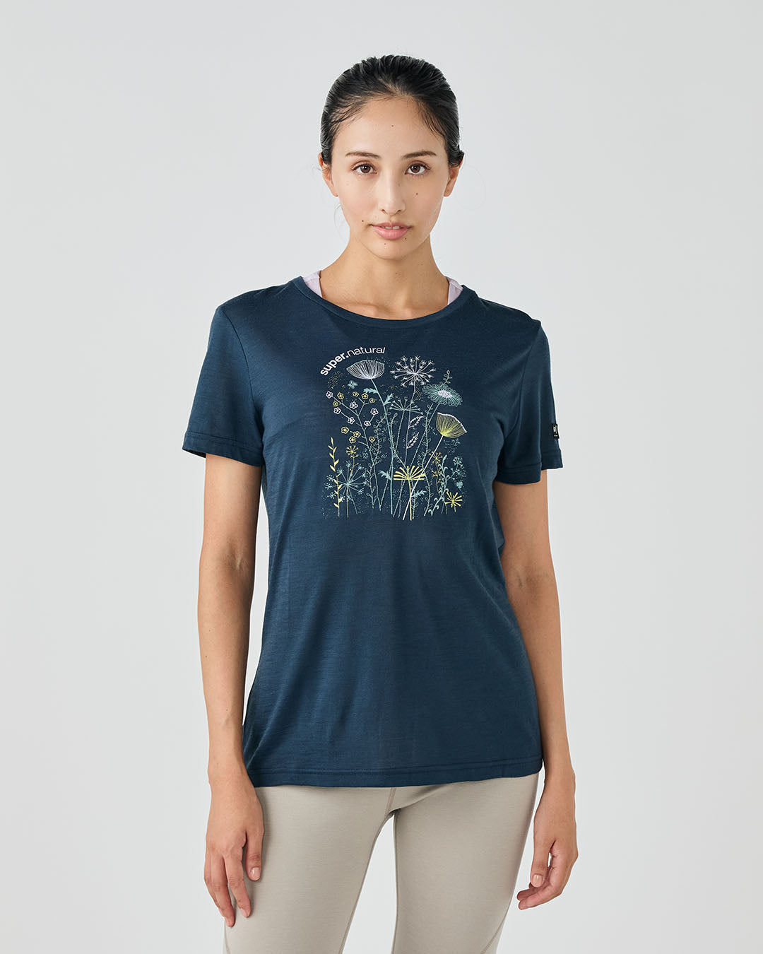 W ロックフラワー Tシャツ｜メリノウール ヨガ ピラティス ハイキング